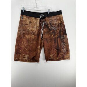 Affliction Board Shorts Mens 36 12" Swim Trunks Graveyard Reaper AOP Y2K Grunge